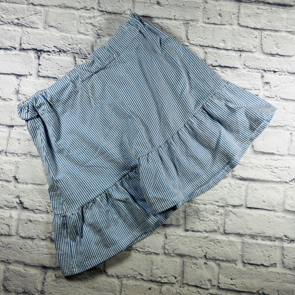 Michael Kors Womens Blue White Seersucker Knit Tiered Mini Skirt Large Striped